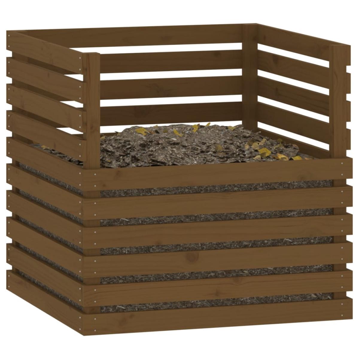 Compostador de madera maciza de pino marrón miel 80x80x78 cm