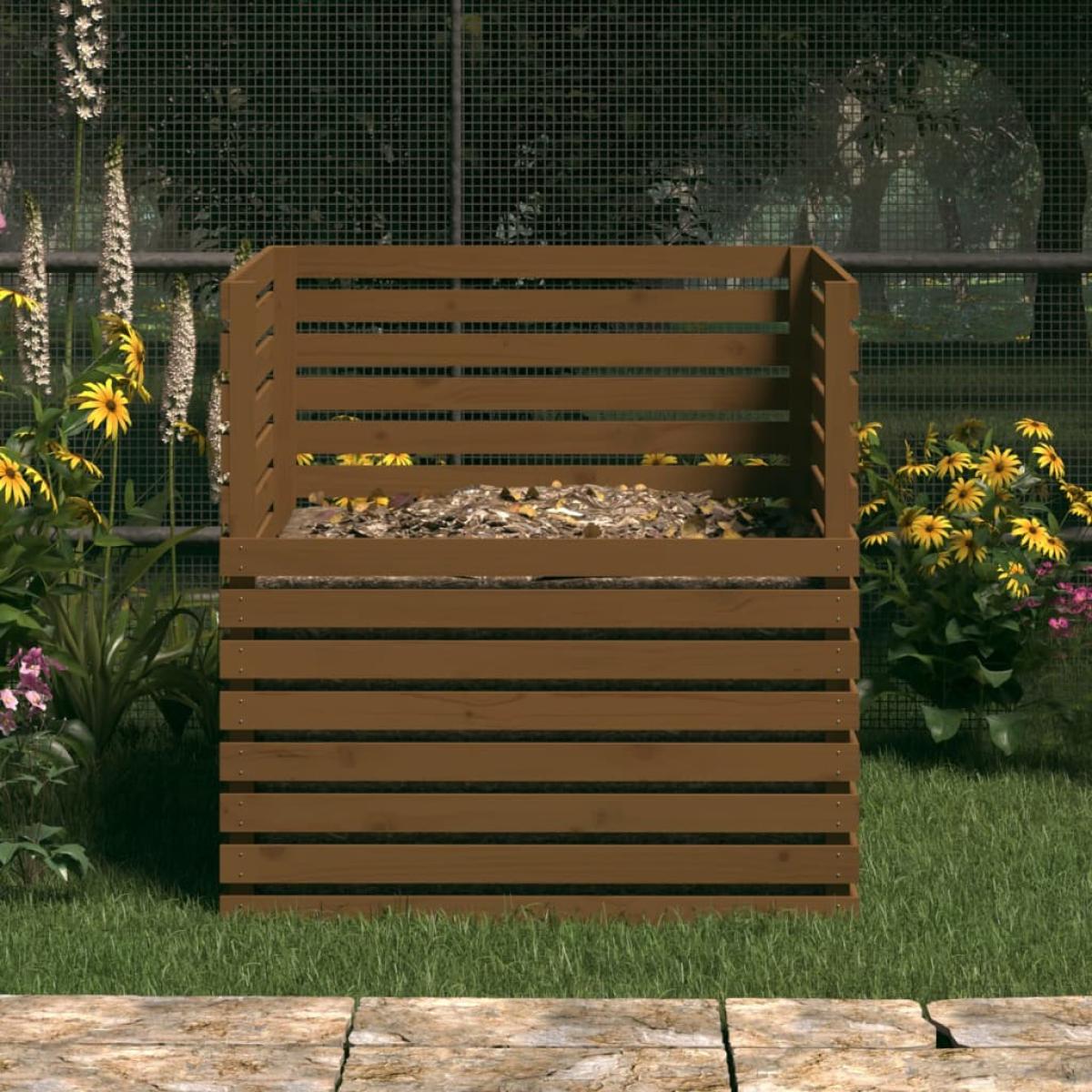 Compostador de madera maciza de pino marrón miel 100x100x102 cm