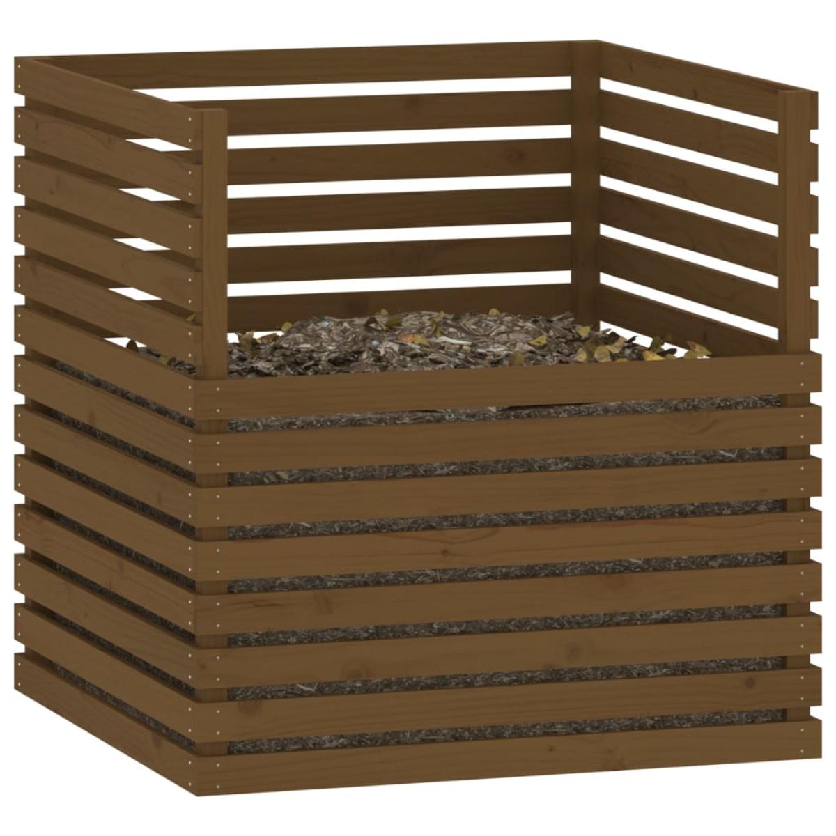 Compostador de madera maciza de pino marrón miel 100x100x102 cm