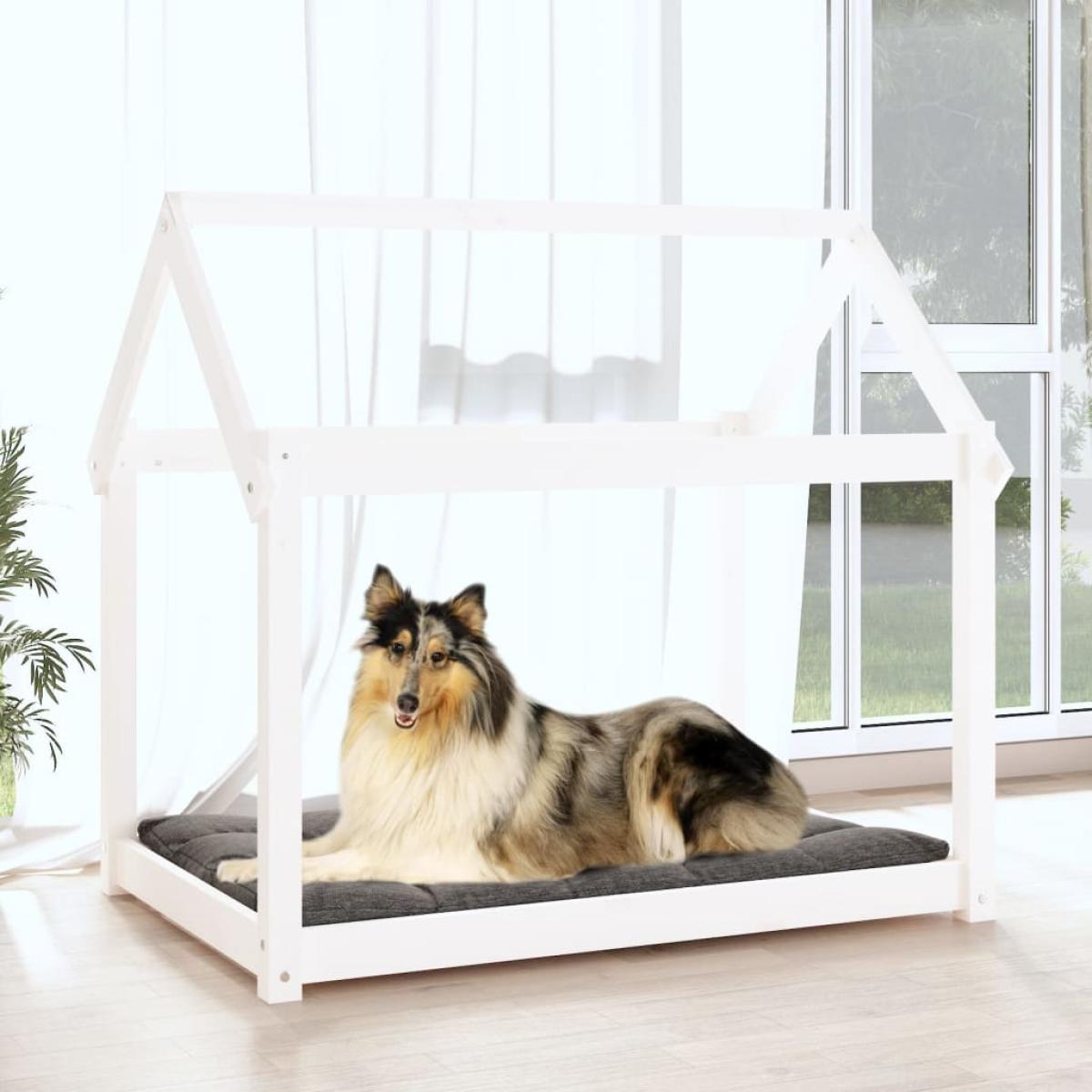 Cama para perros madera maciza de pino blanco 101x70x90 cm