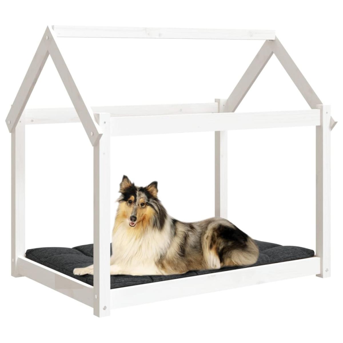 Cama para perros madera maciza de pino blanco 101x70x90 cm