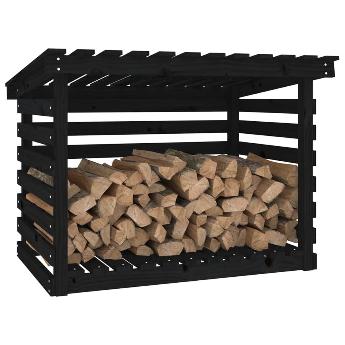 Leñero de madera maciza de pino negro 108x73x79 cm
