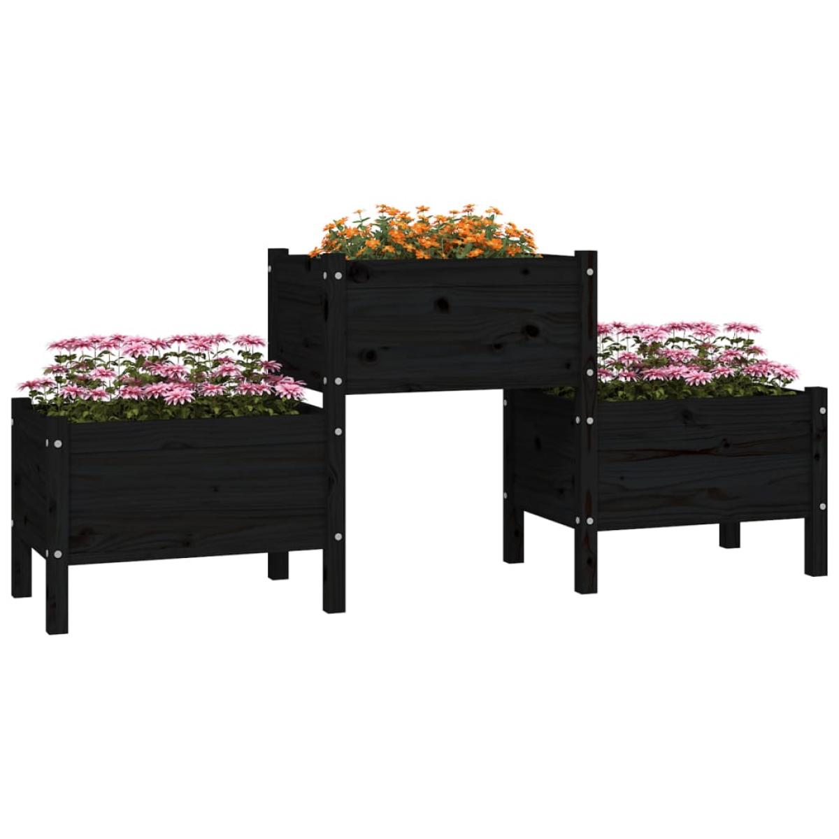 Jardinera de madera de pino maciza negra 178,5x44x75 cm