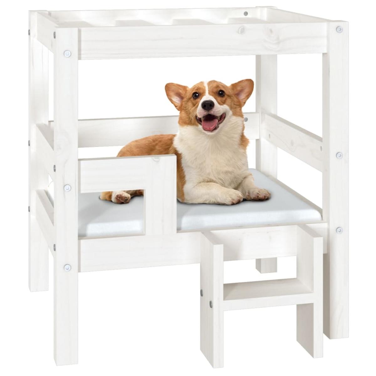 Cama para perros madera maciza de pino blanco 55,5x53,5x60 cm