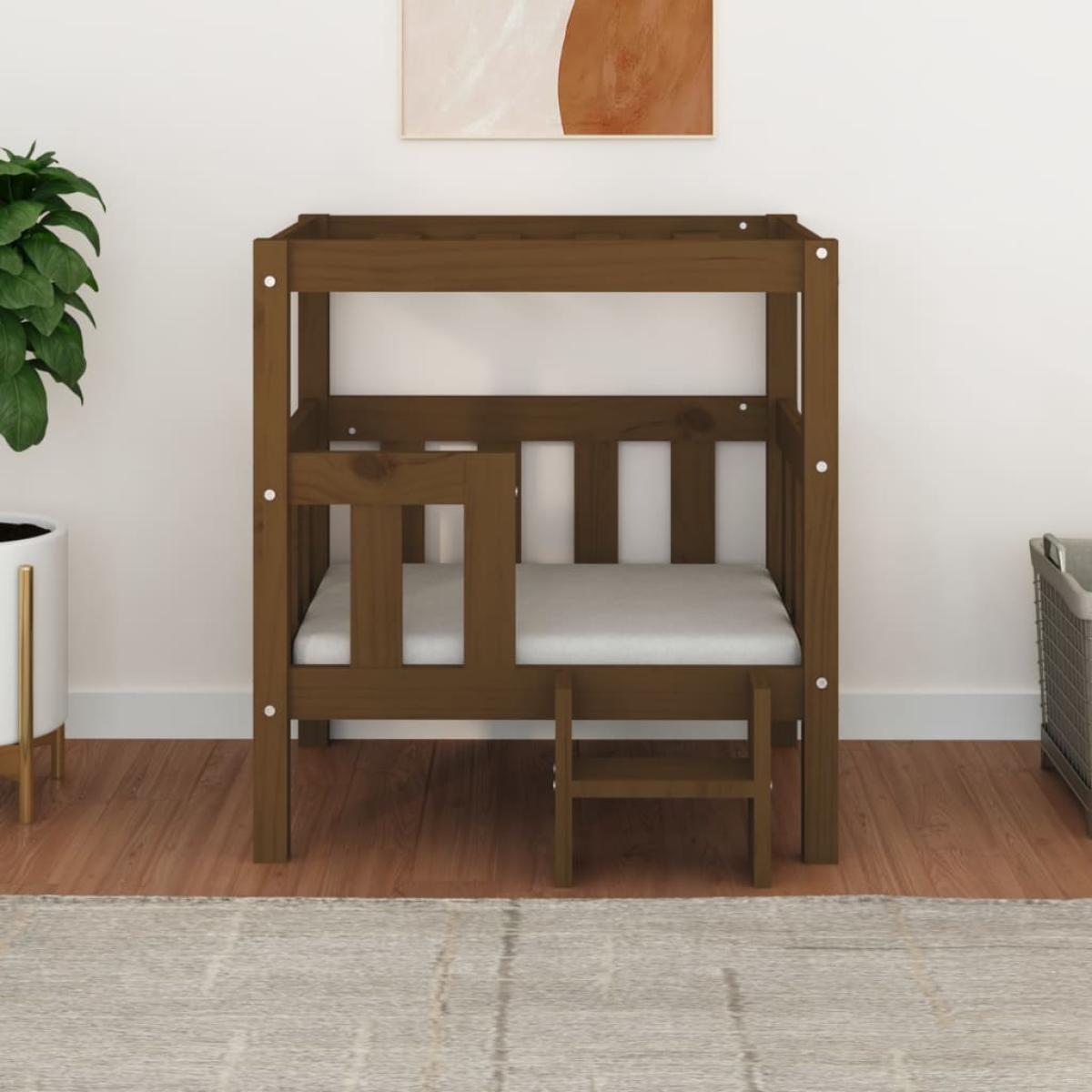 Cama para perros madera maciza pino marrón miel 65,5x43x70 cm
