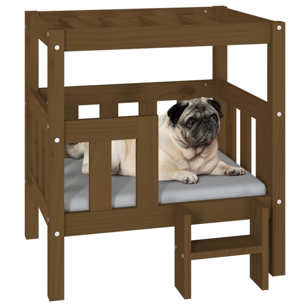 Cama para perros madera maciza pino marrón miel 65,5x43x70 cm
