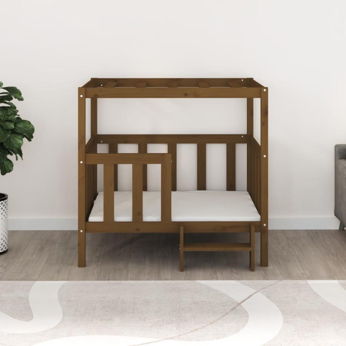 Cama perros madera maciza pino marrón miel 105,5x83,5x100 cm