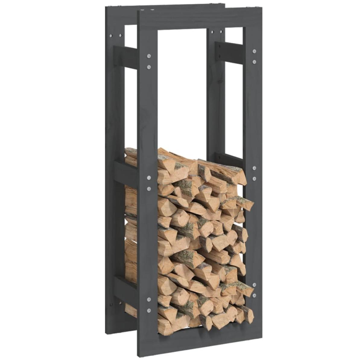 Estante para leña madera maciza de pino gris 41x25x100 cm