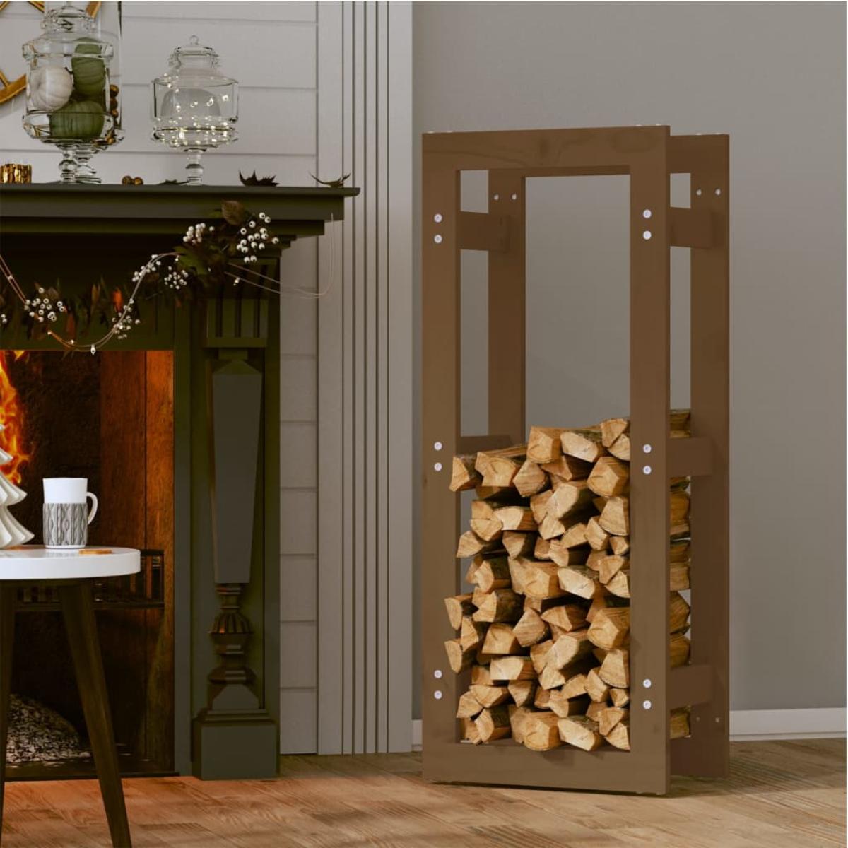 Estante para leña madera maciza de pino marrón miel 41x25x100cm