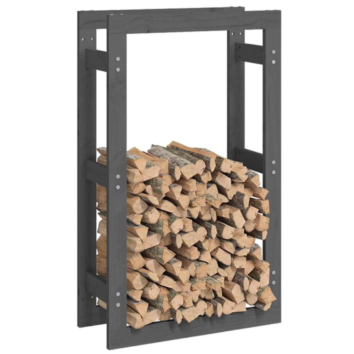 Estante para leña madera maciza de pino gris 60x25x100 cm