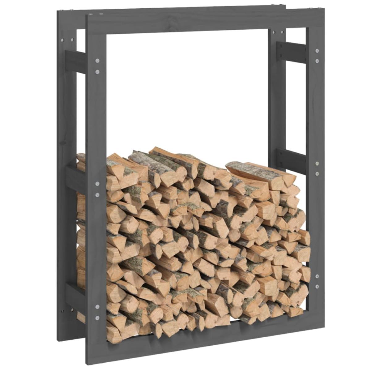 Estante para leña madera maciza de pino gris 80x25x100 cm