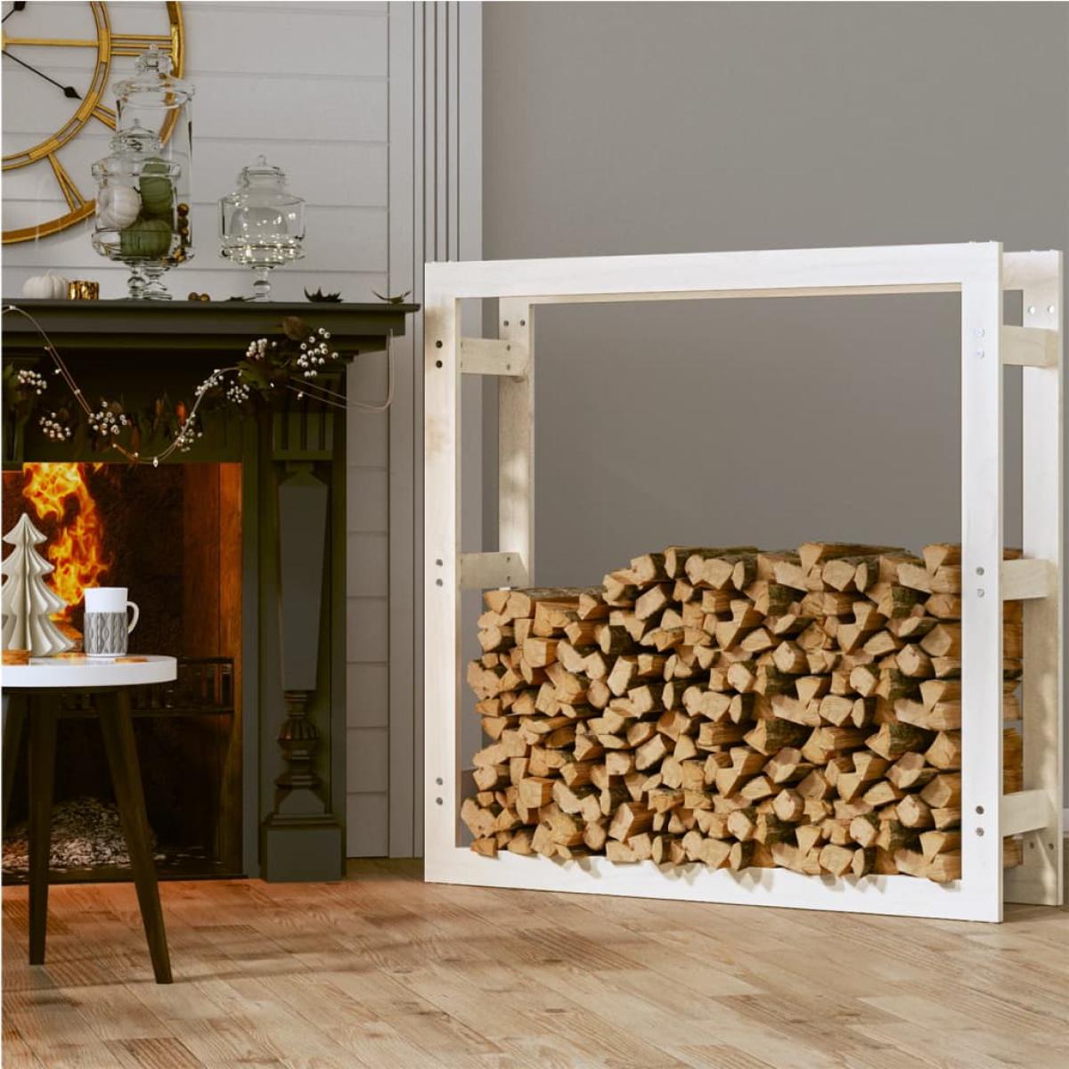 Estante para leña madera maciza de pino blanco 100x25x100 cm