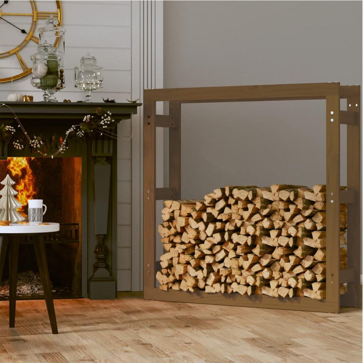 Estante para leña madera maciza pino marrón miel 100x25x100 cm