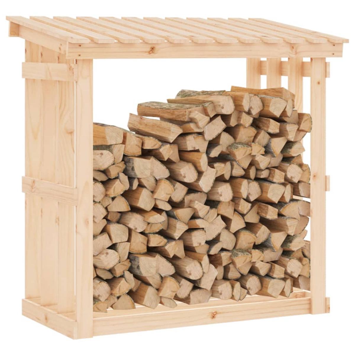 Leñero de madera maciza de pino 108x64,5x109 cm