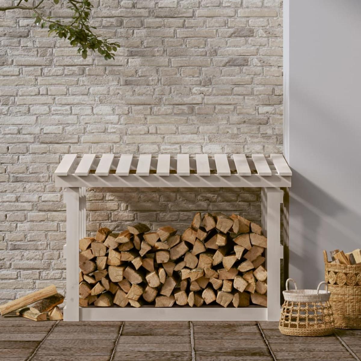 Leñero de madera maciza de pino blanco 108x64,5x77 cm