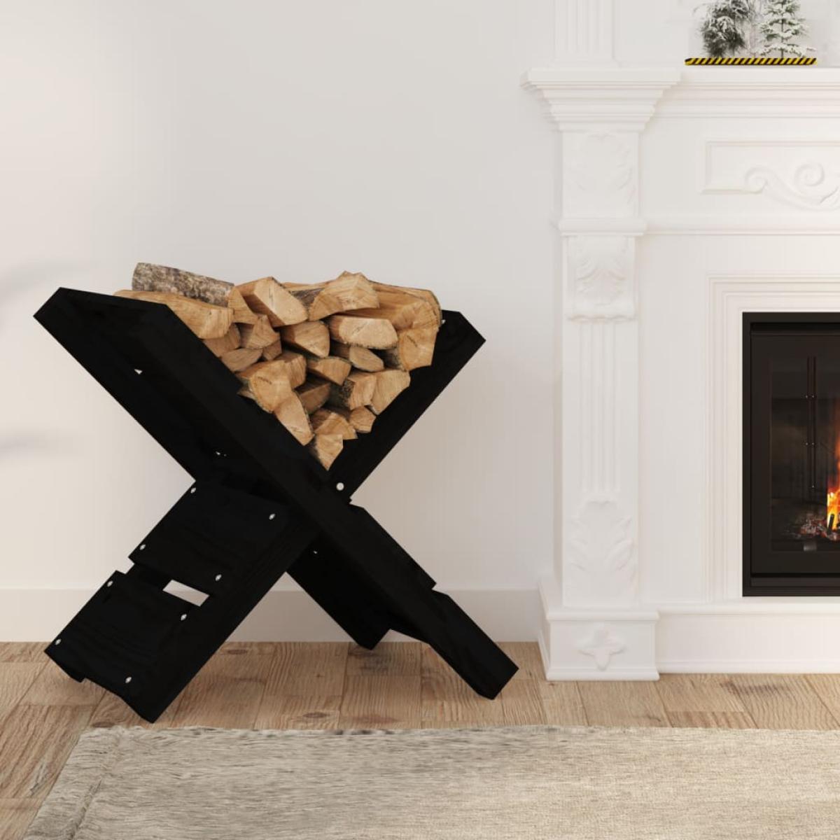 Soporte de leña madera maciza de pino negro 47x39,5x48 cm