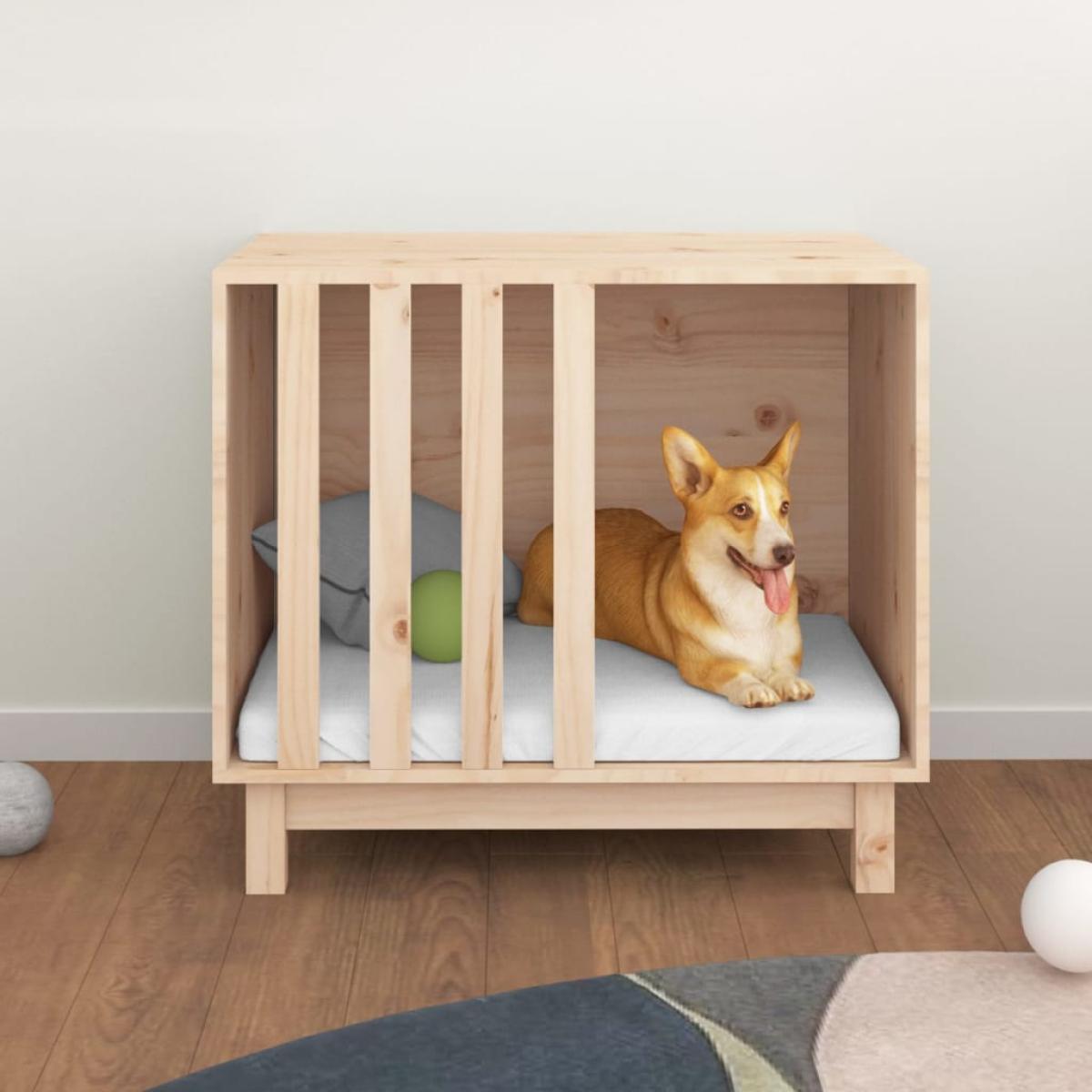 Caseta para perros madera maciza de pino 70x50x62 cm