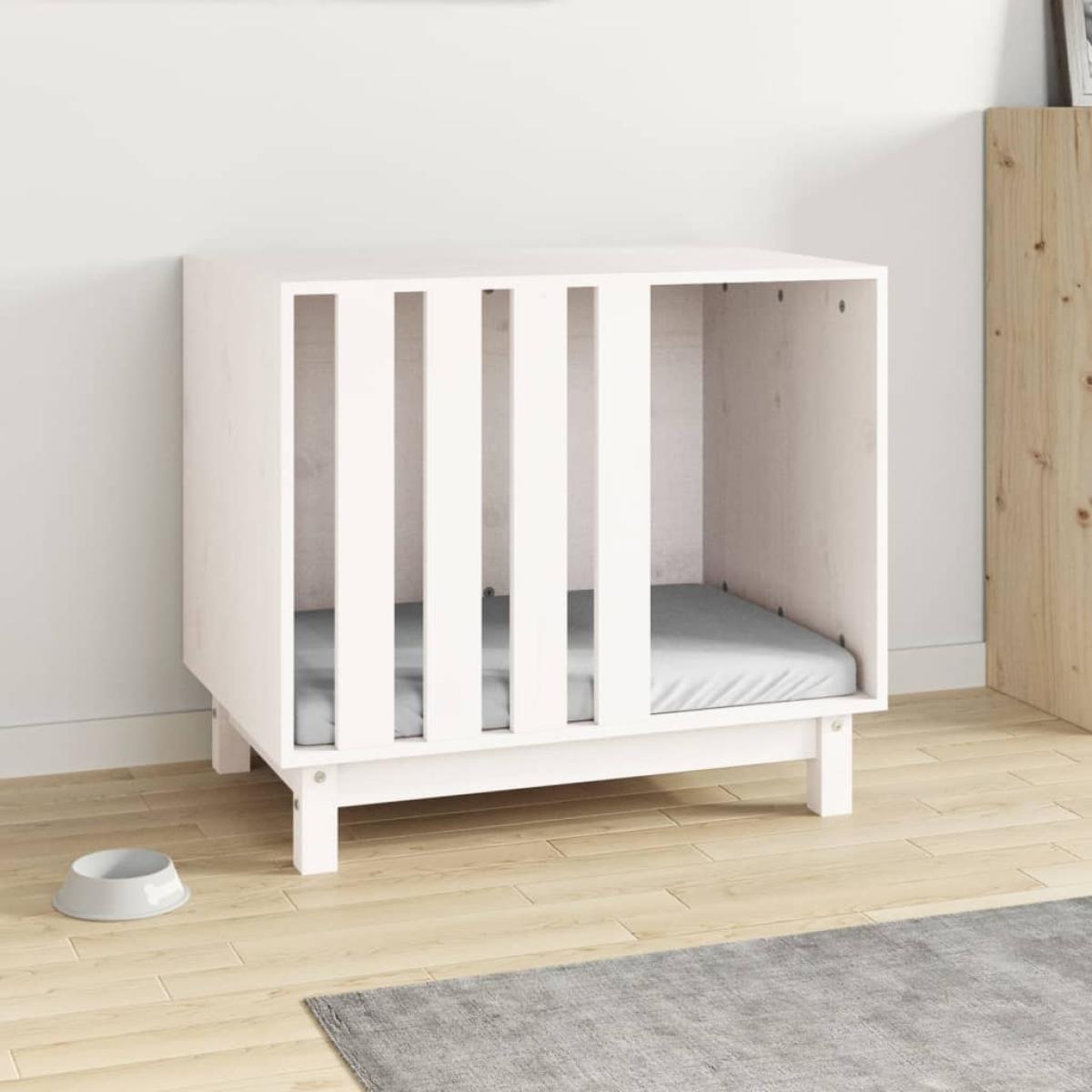 Caseta para perros madera maciza de pino blanco 70x50x62 cm