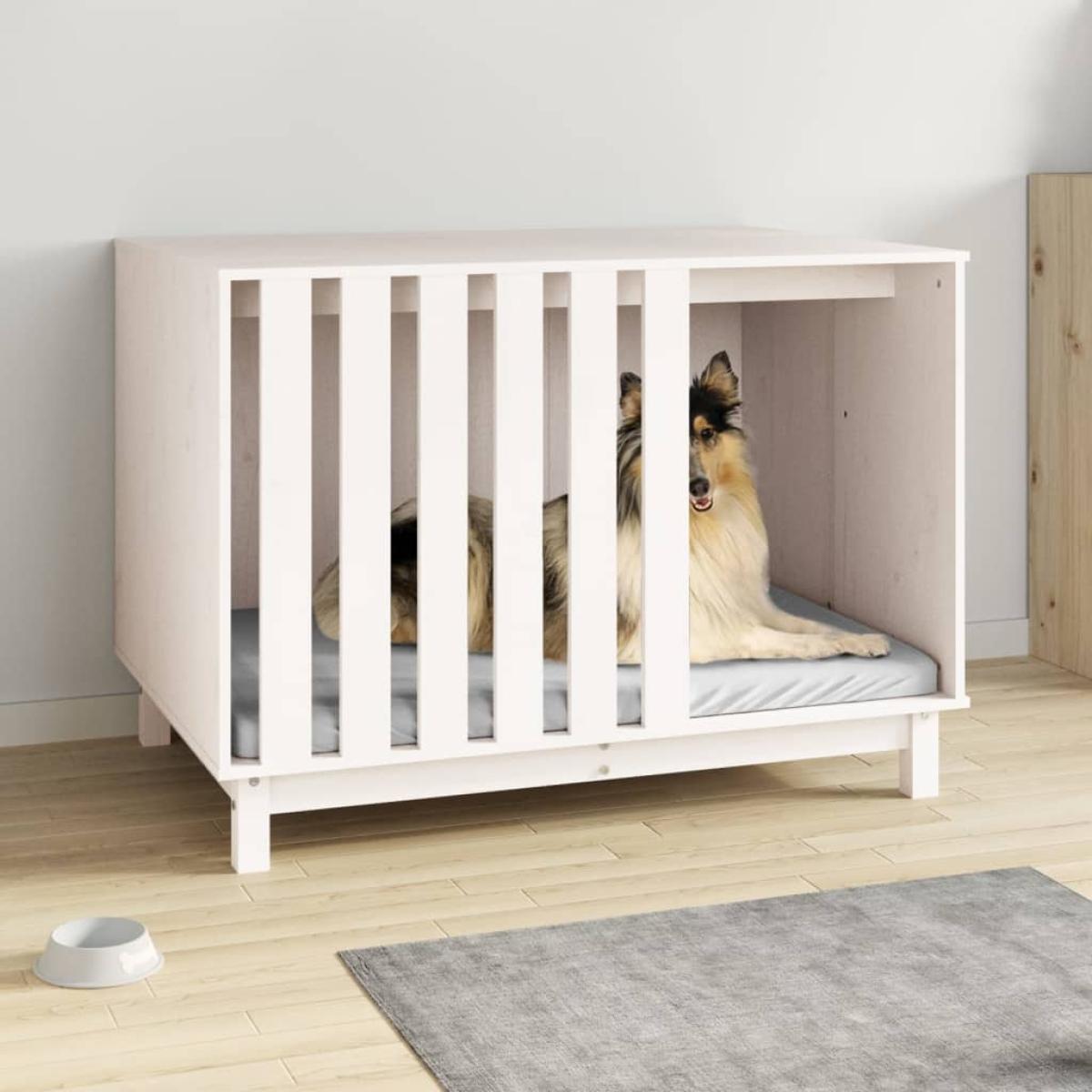 Cama para perros madera maciza de pino blanco 100x70x72 cm