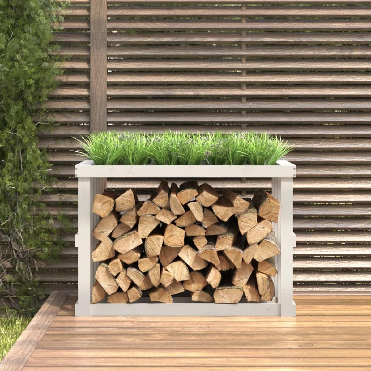 Soporte para leña de exterior madera pino blanco 108x52x74 cm