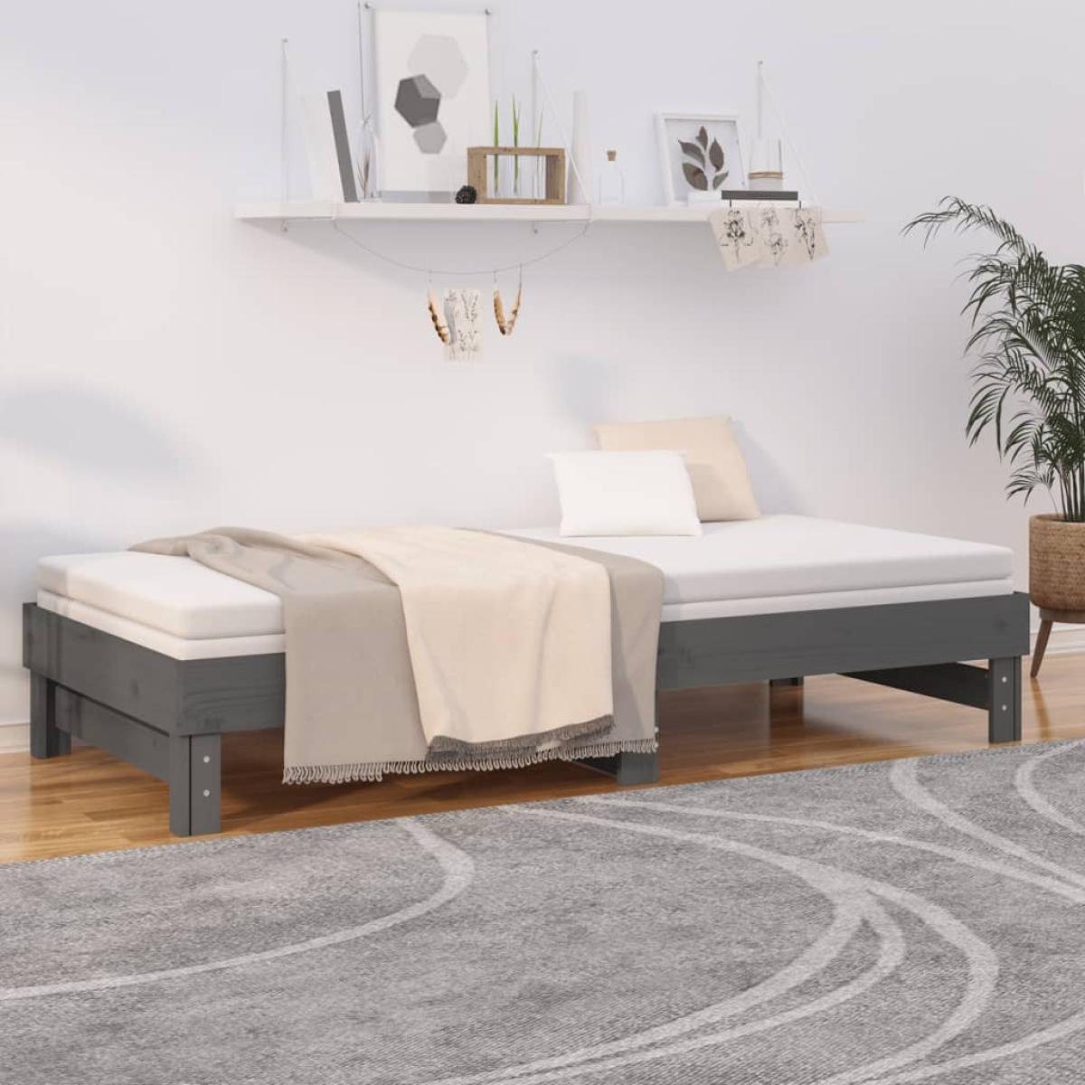 Sofá cama extraíble madera maciza de pino gris 2x(90x200) cm