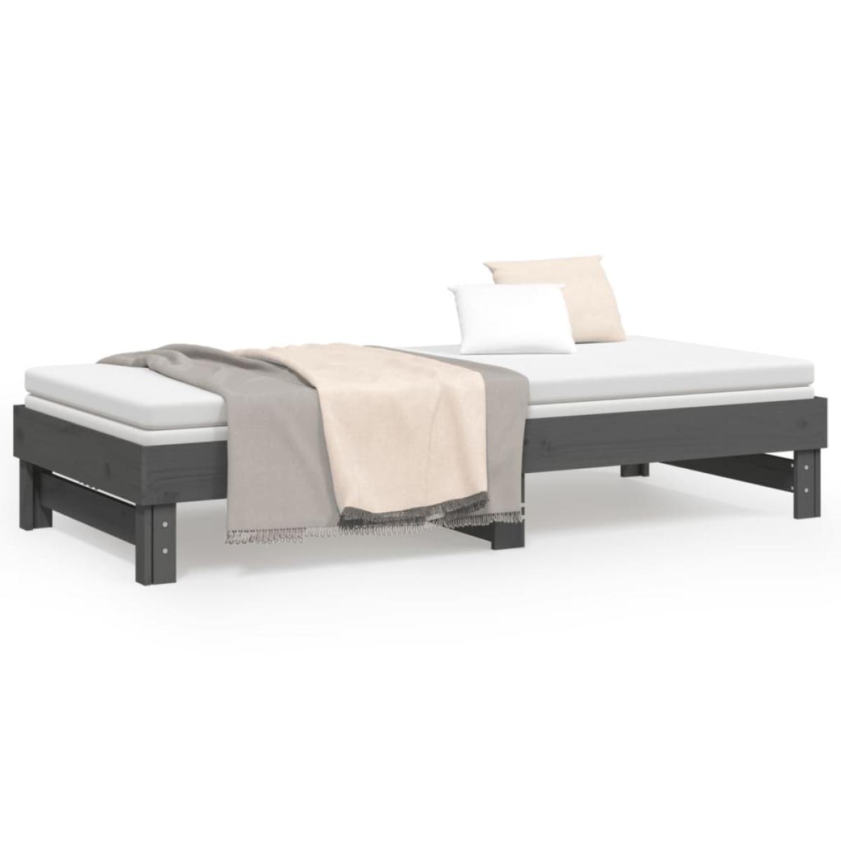 Sofá cama extraíble madera maciza de pino gris 2x(90x200) cm