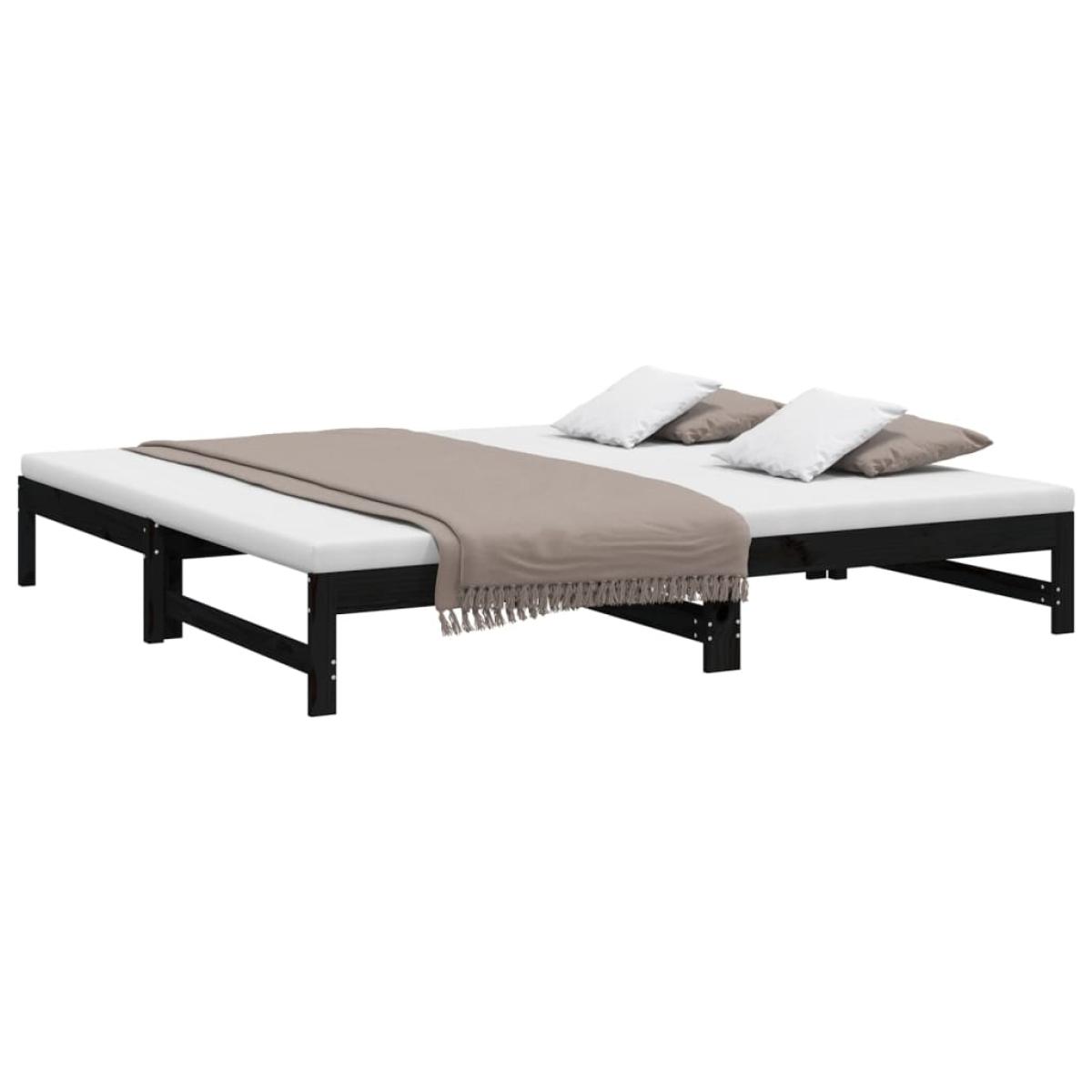 Sofá cama extraíble madera maciza de pino negro 2x(100x200) cm