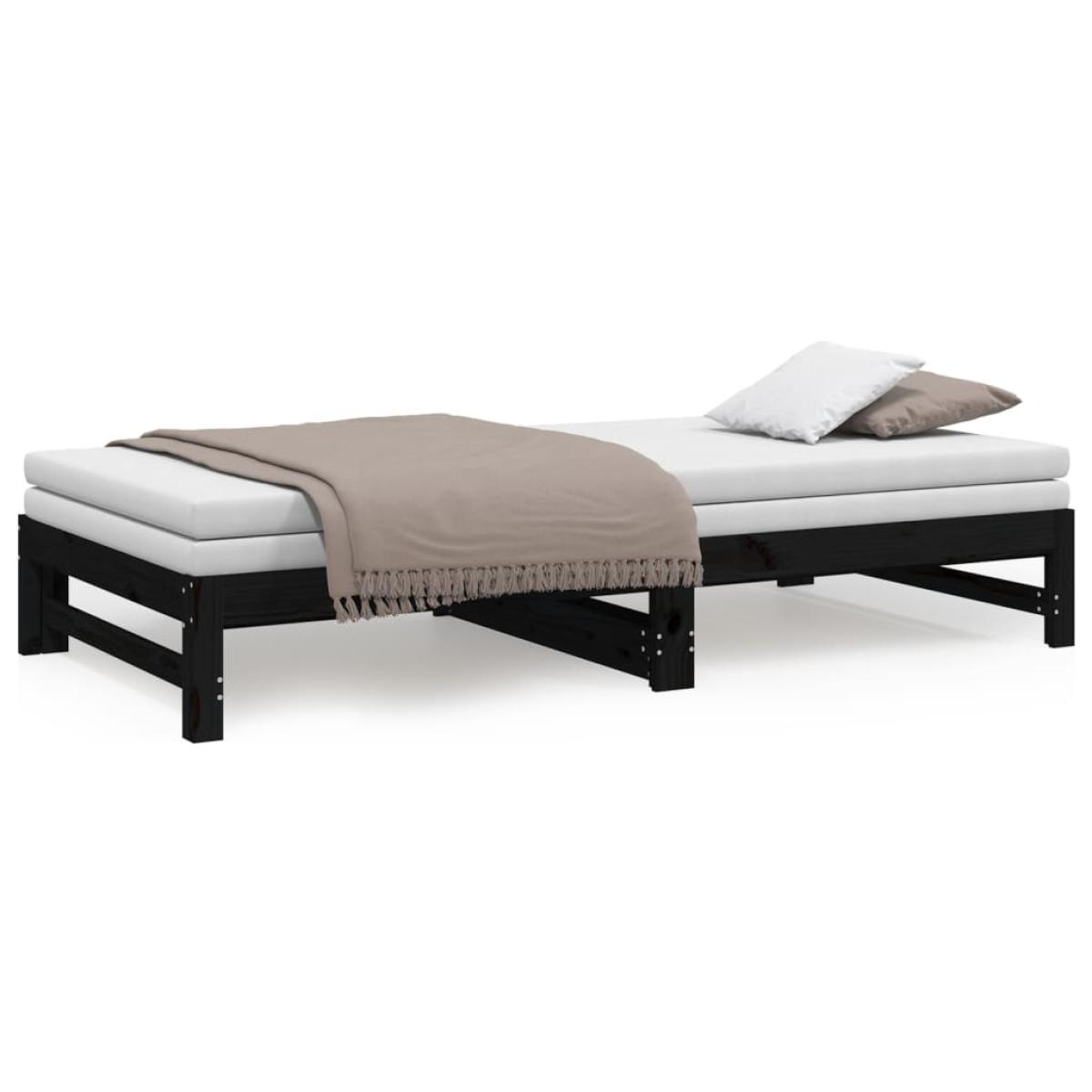 Sofá cama extraíble madera maciza de pino negro 2x(100x200) cm