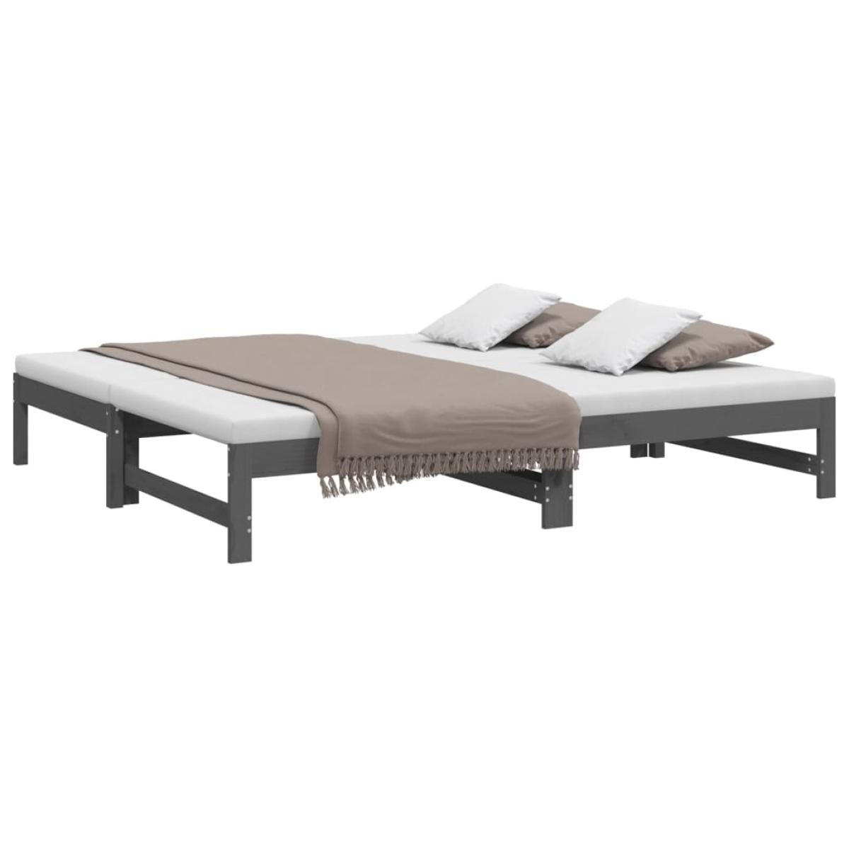 Sofá cama extraíble madera maciza de pino gris 2x(90x190) cm
