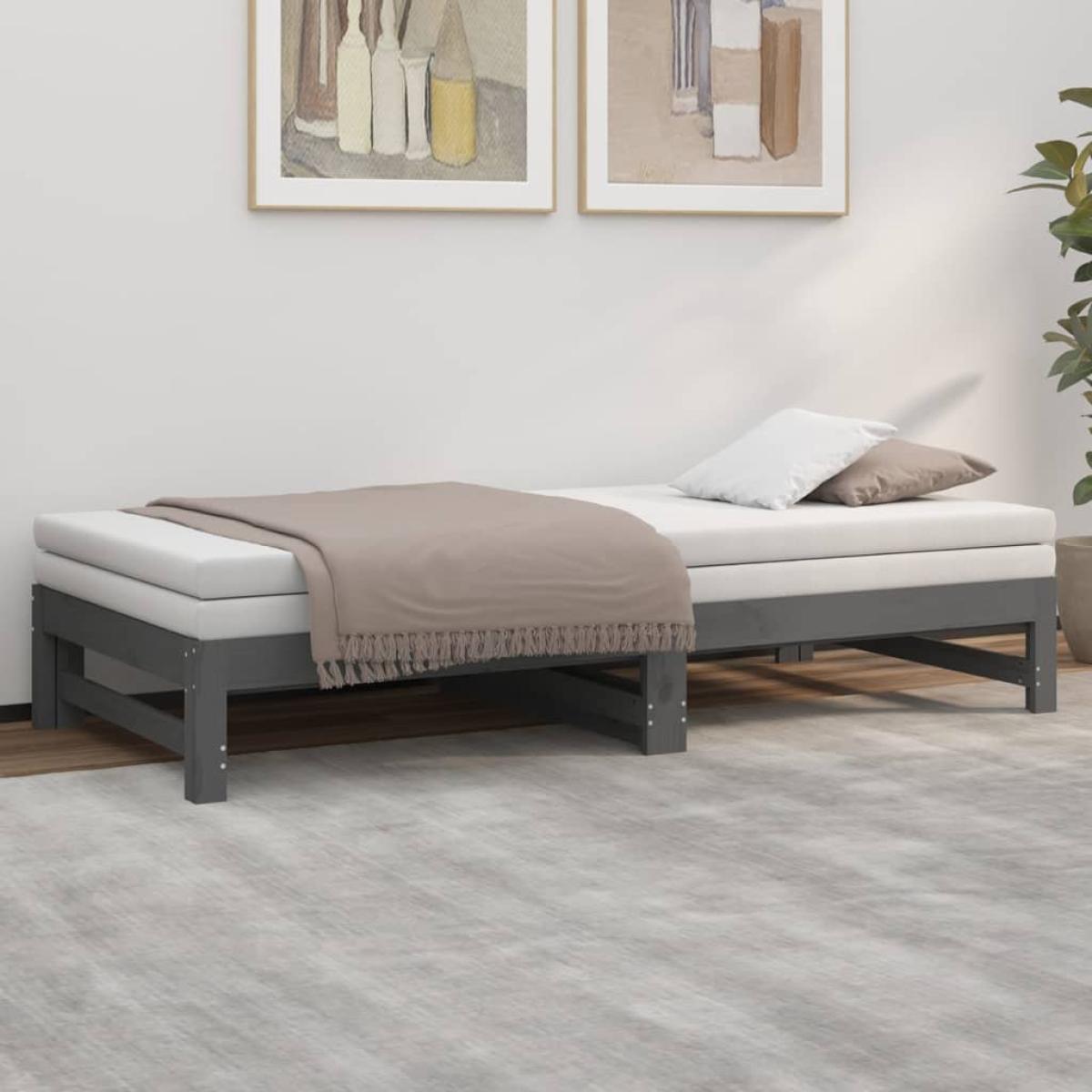Sofá cama extraíble madera maciza de pino gris 2x(90x190) cm