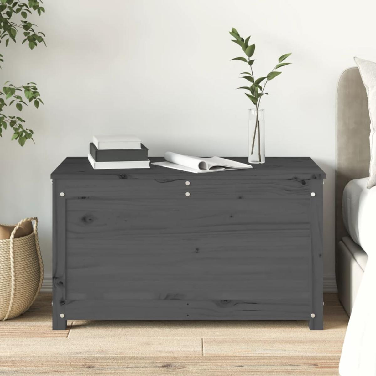 Caja de almacenaje madera maciza de pino gris 80x40x45,5 cm