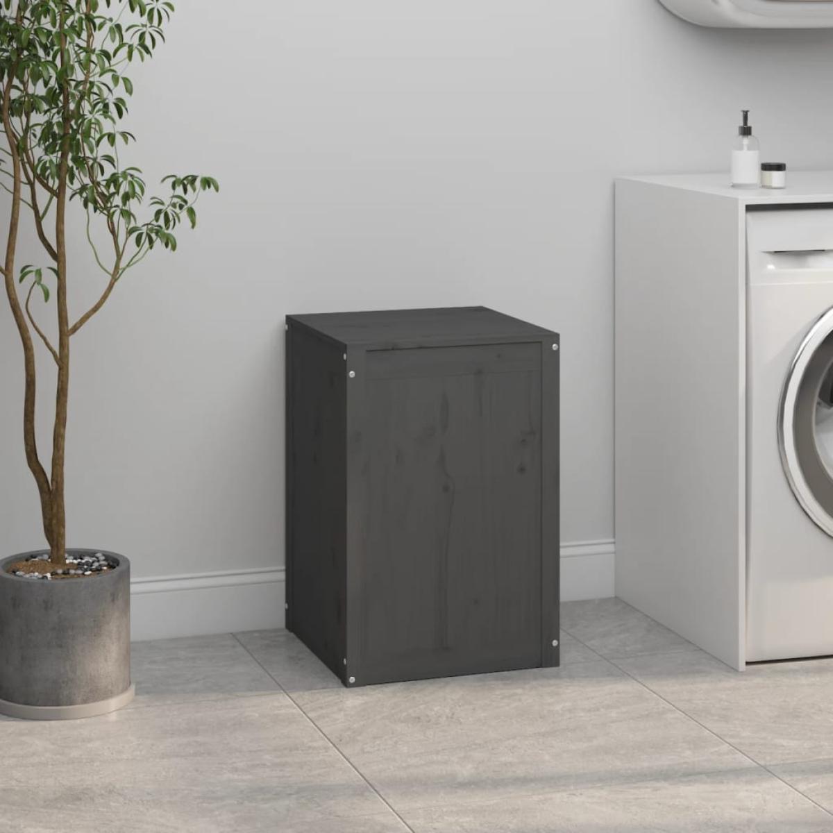 Baúl para la colada madera maciza de pino gris 44x44x66 cm