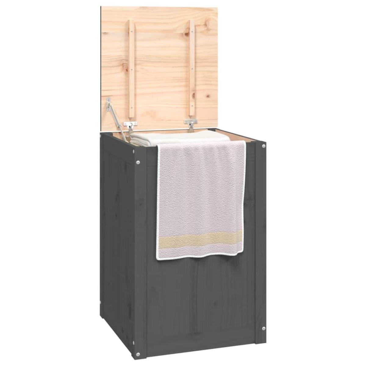 Baúl para la colada madera maciza de pino gris 44x44x66 cm