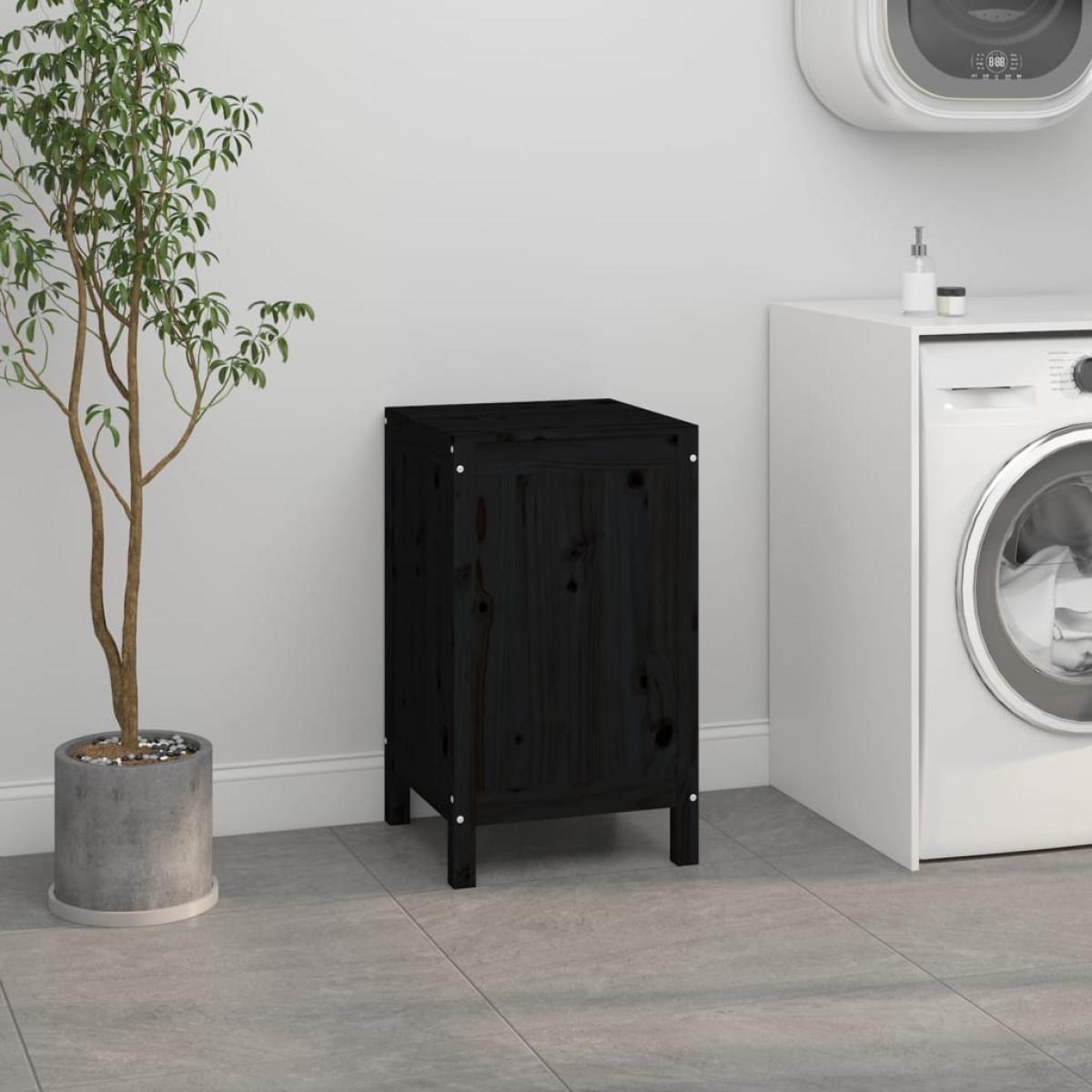 Baúl para la colada madera maciza de pino negro 44x44x76 cm