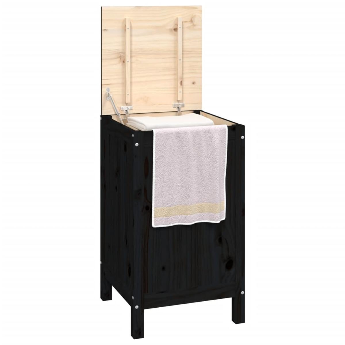 Baúl para la colada madera maciza de pino negro 44x44x76 cm
