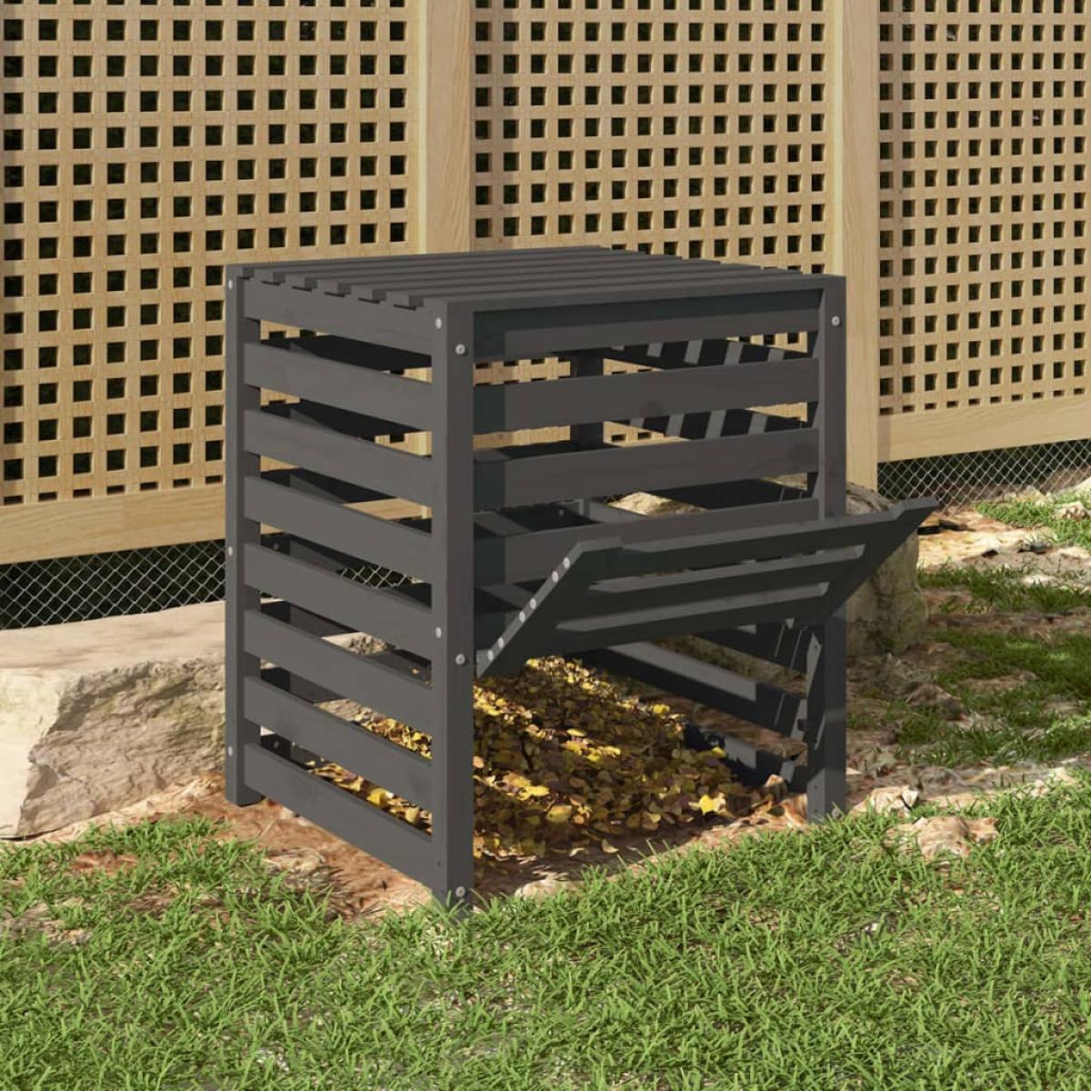 Compostador de madera maciza de pino gris 63,5x63,5x77,5 cm