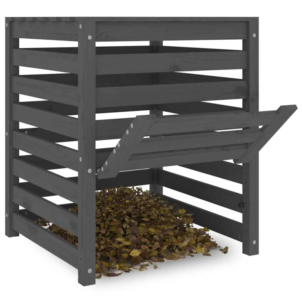 Compostador de madera maciza de pino gris 63,5x63,5x77,5 cm