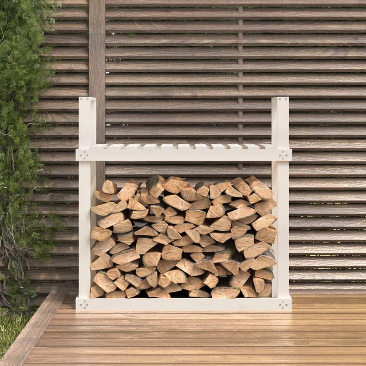 Leñero de madera maciza de pino blanco 110x35x108,5 cm