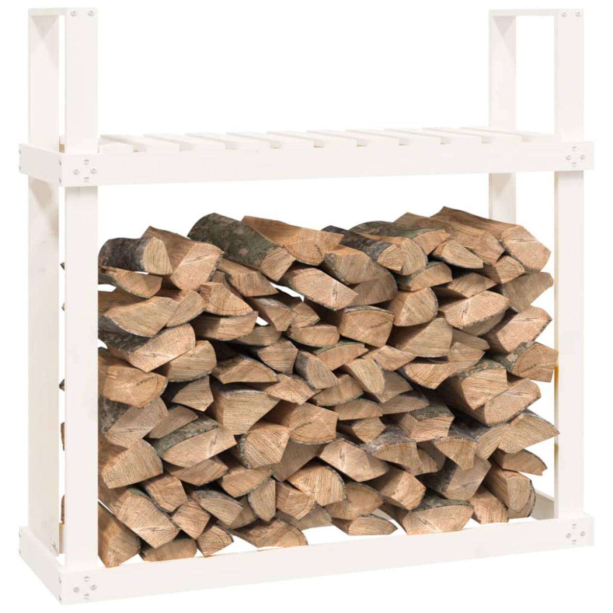 Leñero de madera maciza de pino blanco 110x35x108,5 cm