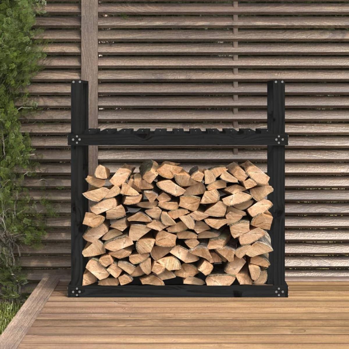 Leñero de madera maciza de pino negro 110x35x108,5 cm