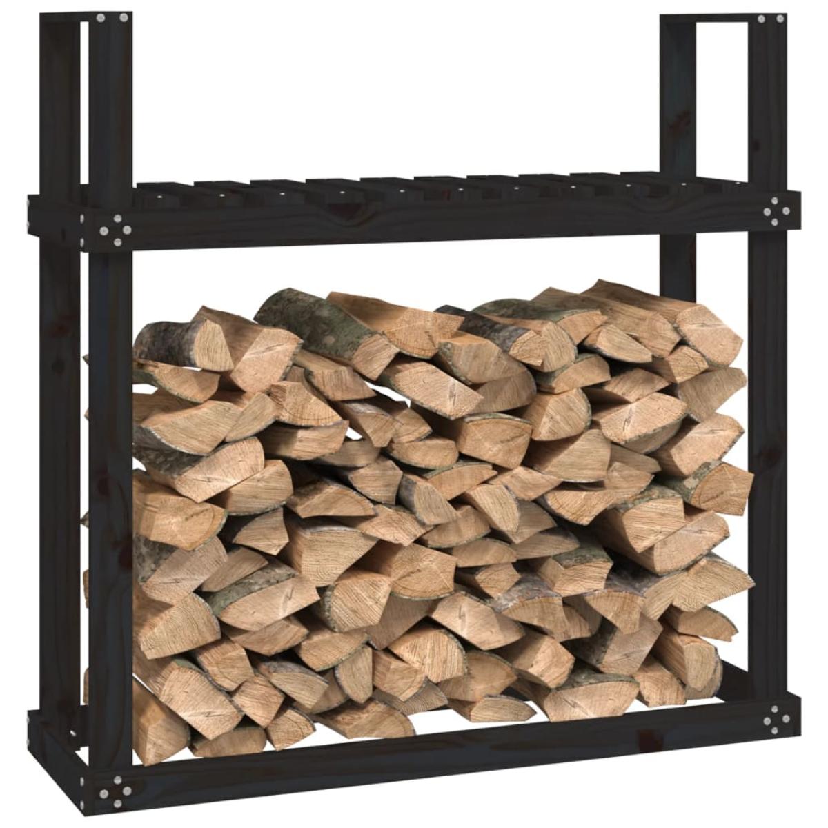 Leñero de madera maciza de pino negro 110x35x108,5 cm