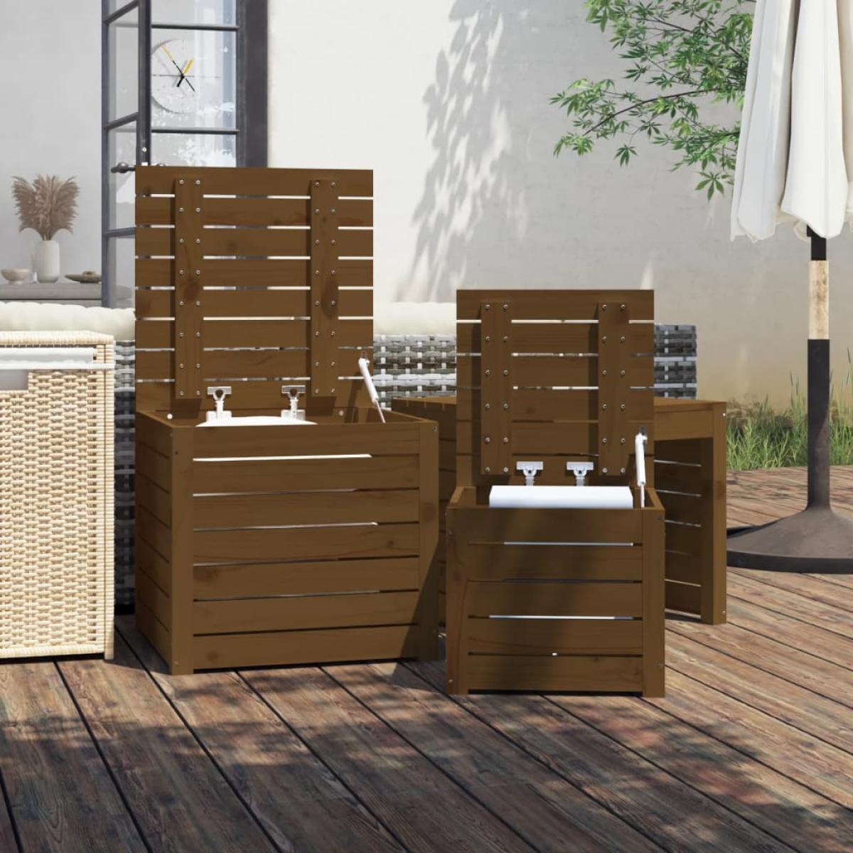 Set cajas de jardín 3 pzas madera maciza pino gris marrón miel