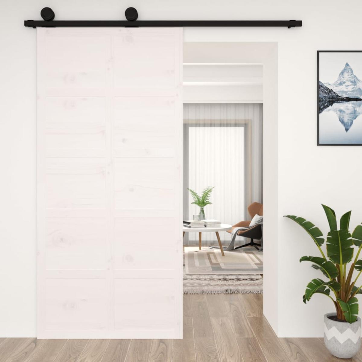 Puerta de granero madera maciza pino blanca 100x1,8x214 cm
