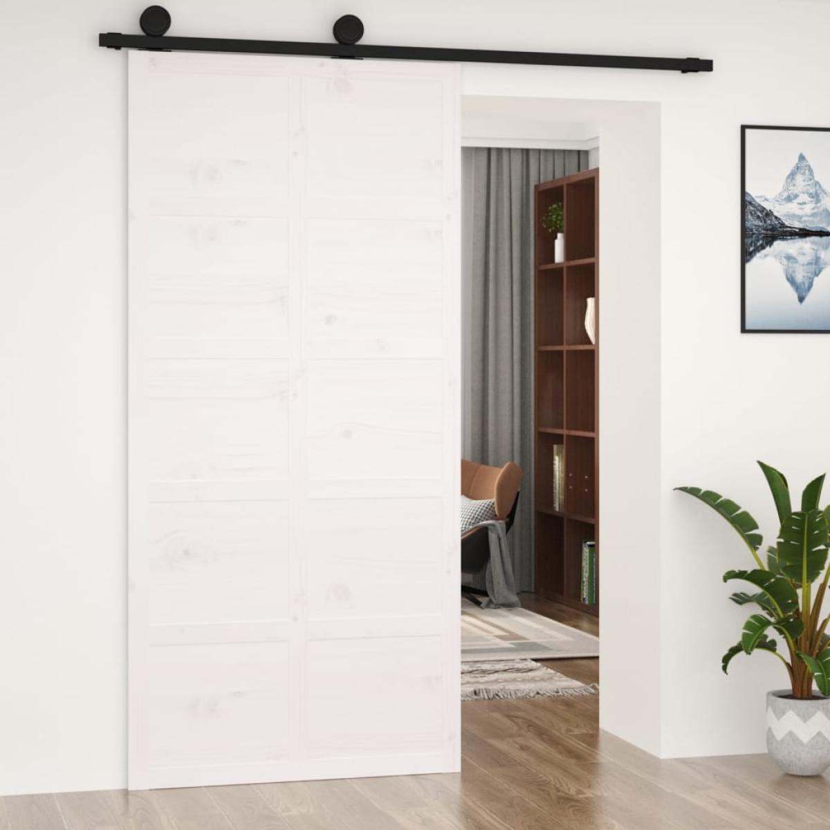 Puerta de granero madera maciza pino blanca 100x1,8x214 cm