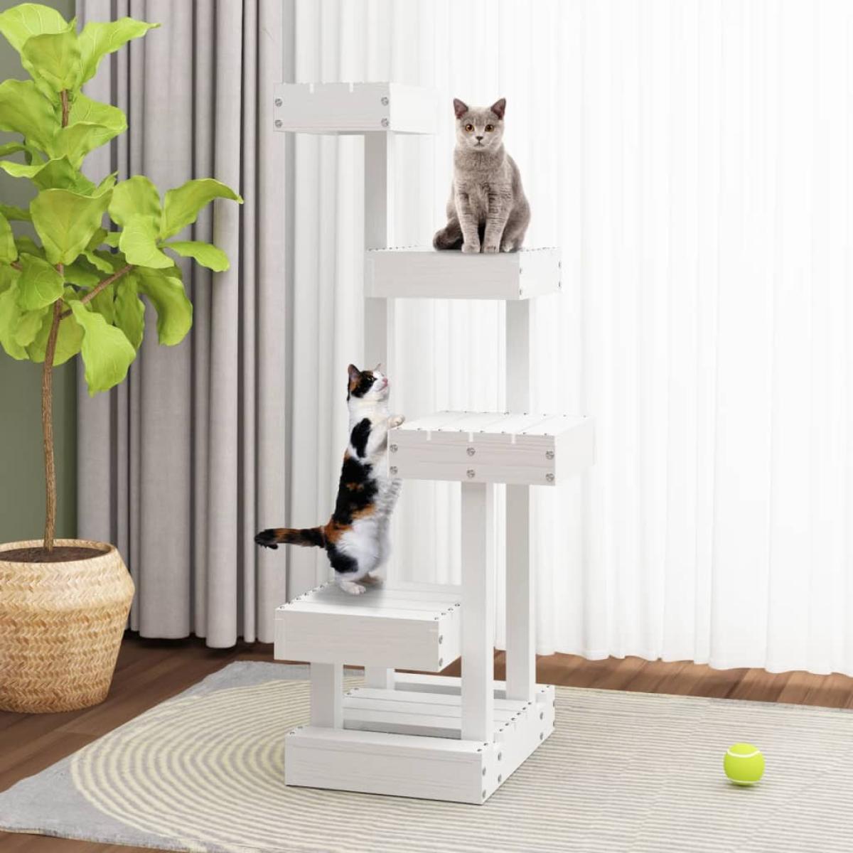 Árbol para gatos madera maciza de pino blanco 45,5x49x103 cm
