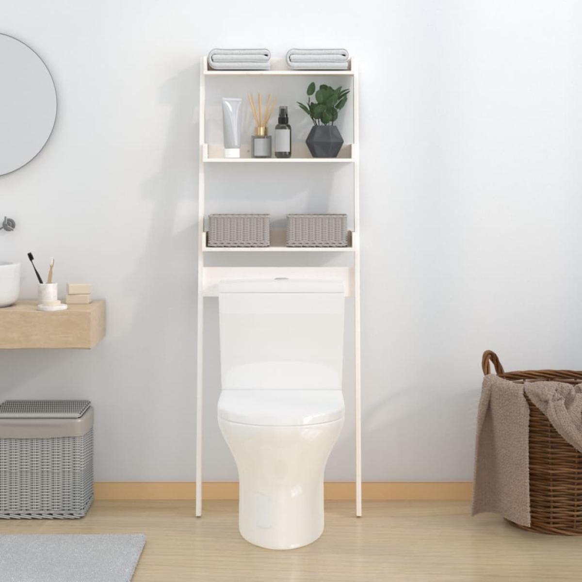 Estante de baño madera maciza de pino blanco 63,5x32x179 cm