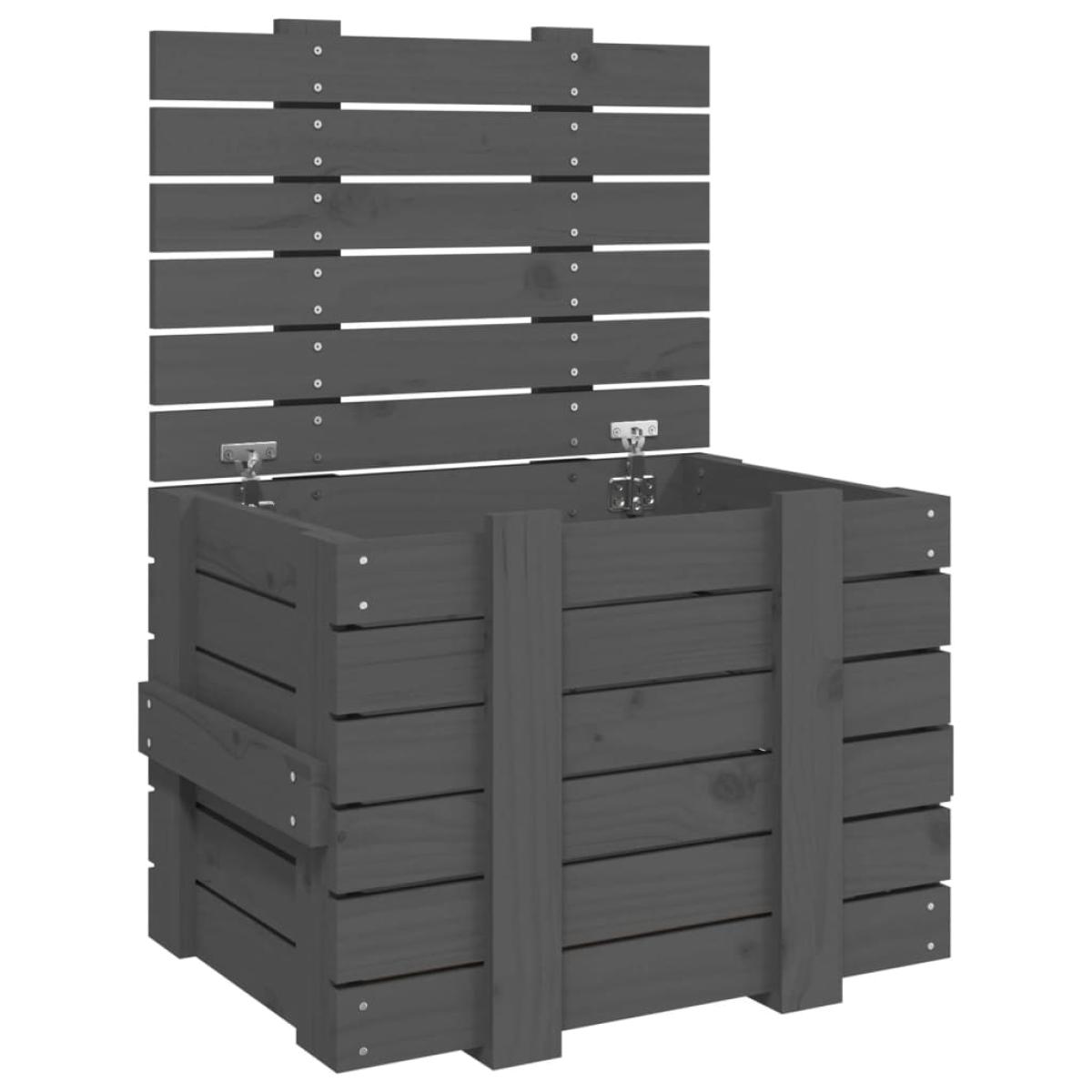 Caja de almacenaje madera maciza de pino gris 58x40,5x42 cm