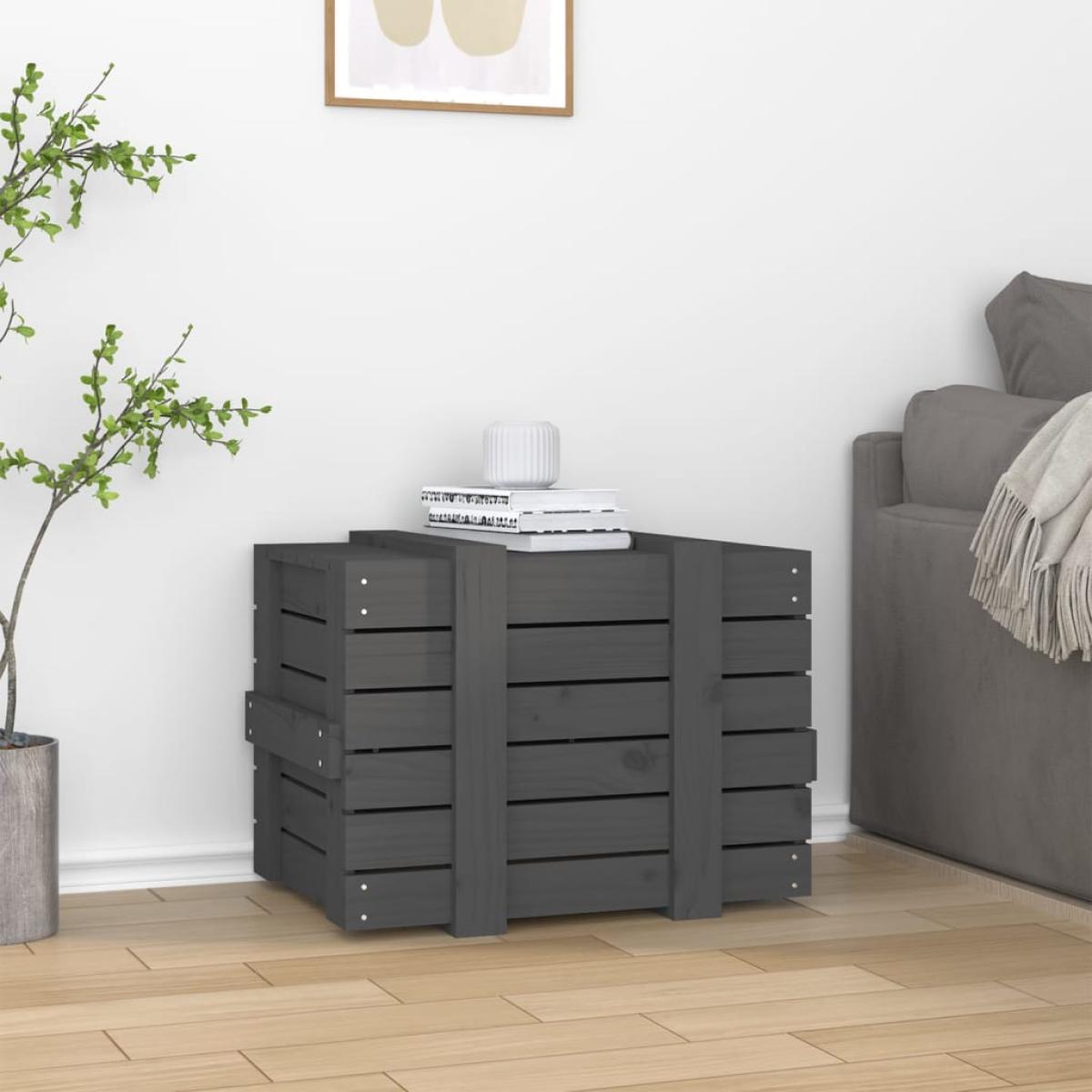 Caja de almacenaje madera maciza de pino gris 58x40,5x42 cm