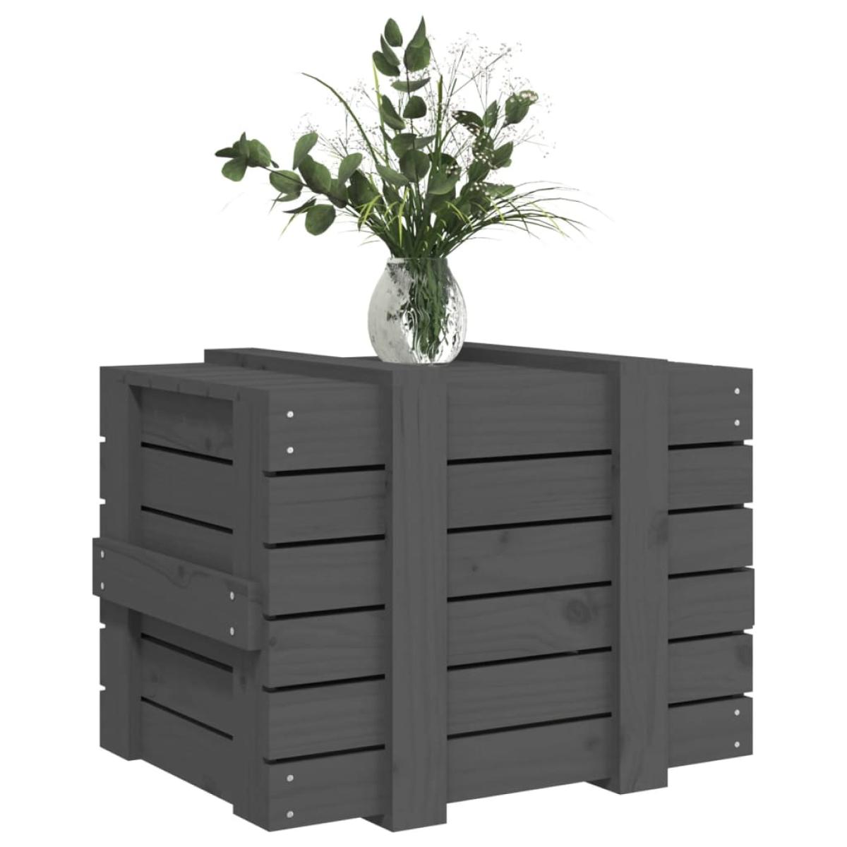 Caja de almacenaje madera maciza de pino gris 58x40,5x42 cm