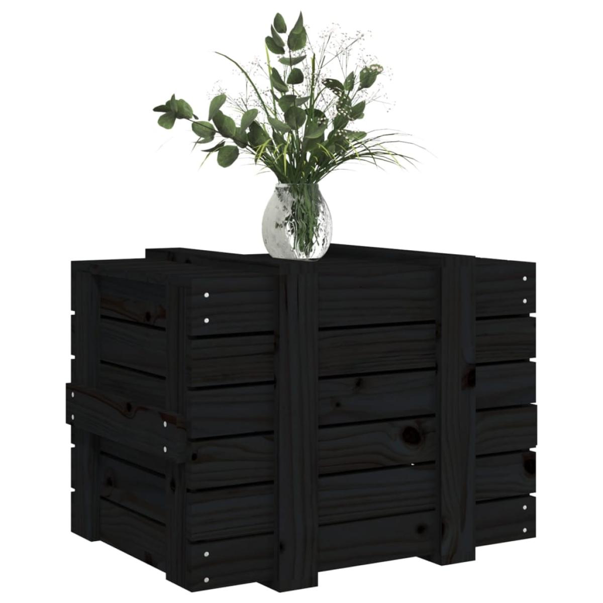 Caja de almacenaje madera maciza de pino negra 58x40,5x42 cm